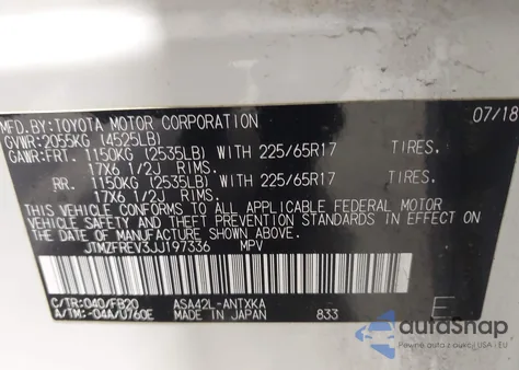 2018 Toyota Rav4 Le z USA, uszkodzony, nr VIN JTMZFREV3JJ197336